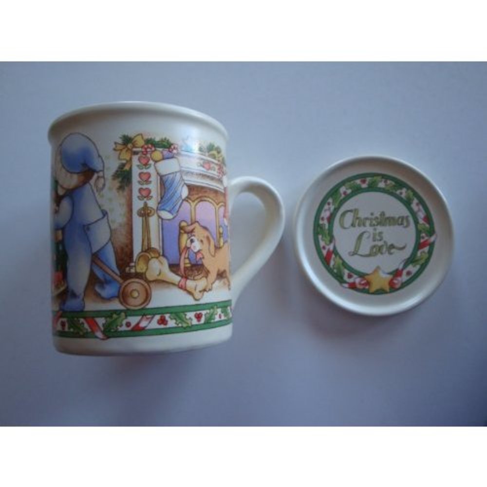 Country Kids Collectors Mug and Coaster Set Christmas Is Love 1990 Watkins